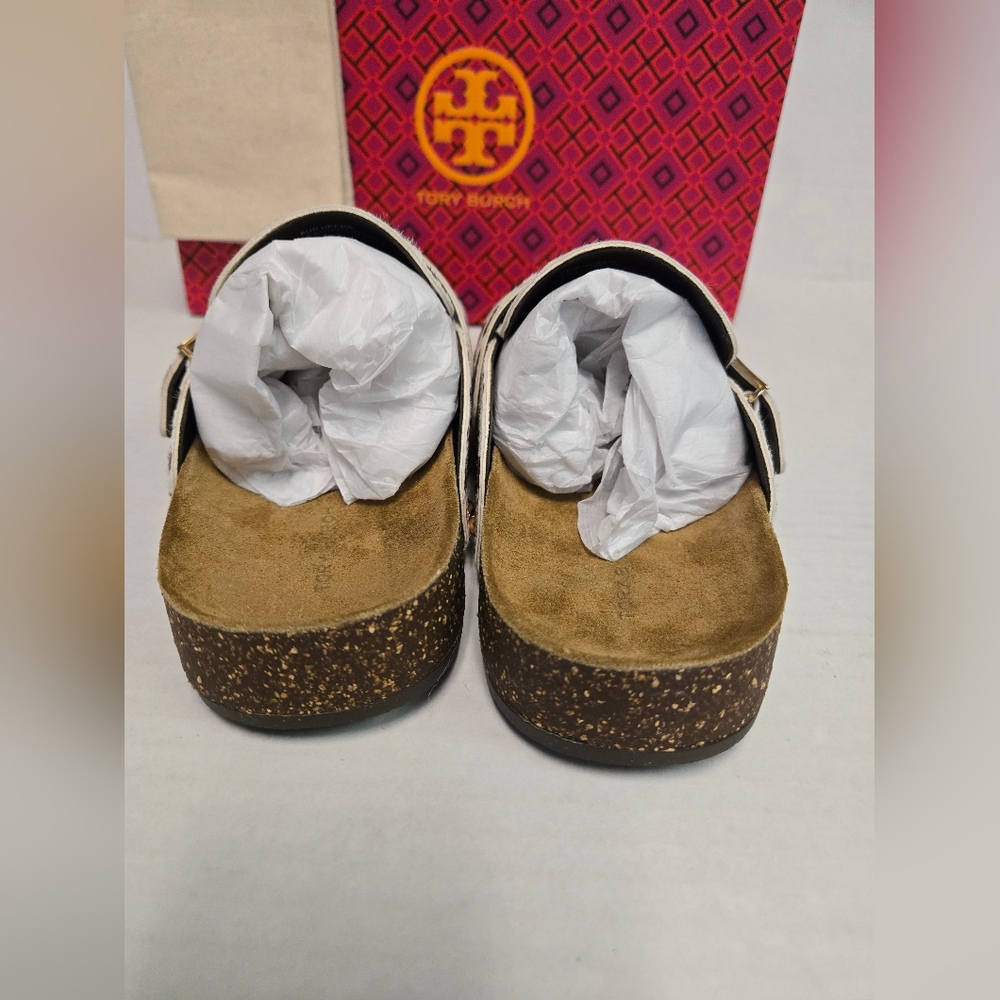 TORY BURCH MELLOW STUDDED MULE cow Print With Gold Studs Woman's 10 Slides NIB - Picture 8 of 11